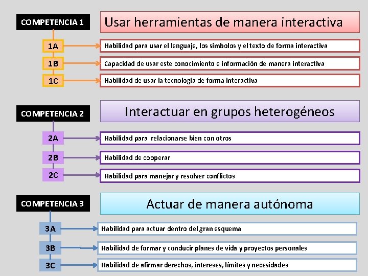 COMPETENCIA 1 Usar herramientas de manera interactiva 1 A Habilidad para usar el lenguaje,