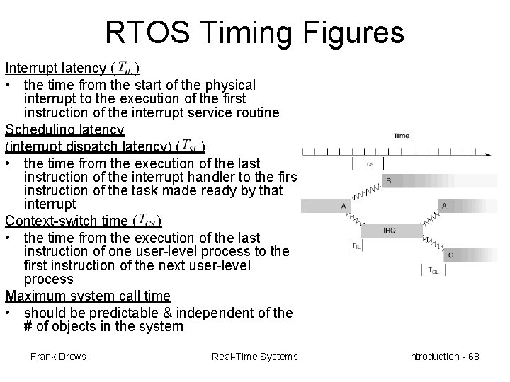 RTOS Timing Figures Interrupt latency ( ) • the time from the start of