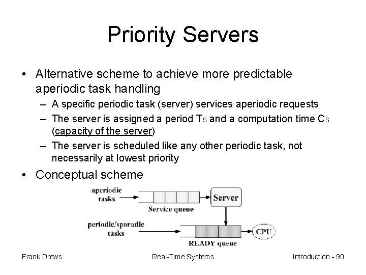 Priority Servers • Alternative scheme to achieve more predictable aperiodic task handling – A