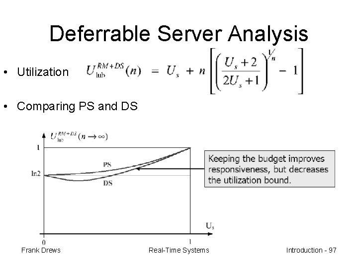 Deferrable Server Analysis • Utilization • Comparing PS and DS Frank Drews Real-Time Systems
