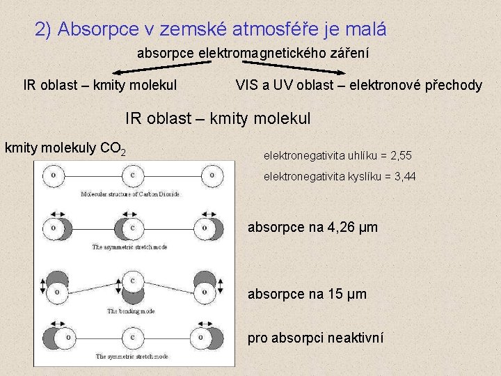 2) Absorpce v zemské atmosféře je malá absorpce elektromagnetického záření IR oblast – kmity