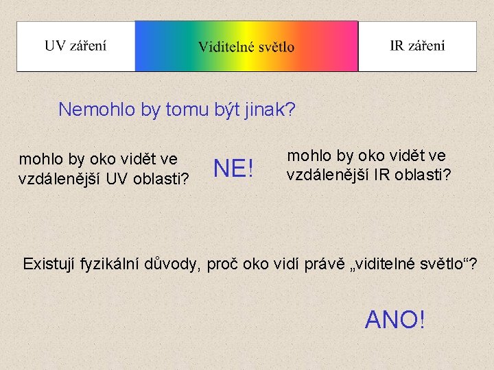 Nemohlo by tomu být jinak? mohlo by oko vidět ve vzdálenější UV oblasti? NE!