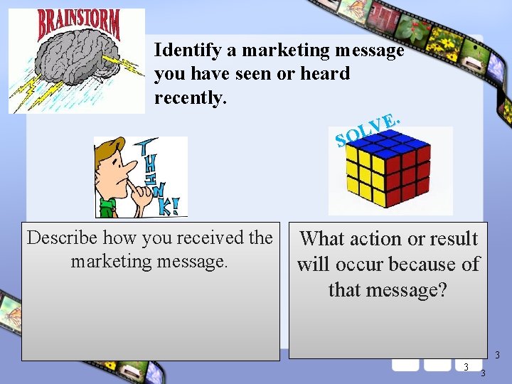 Identify a marketing message you have seen or heard recently. E. V L SO Identify a marketing message you have seen or heard recently. E. V L SO