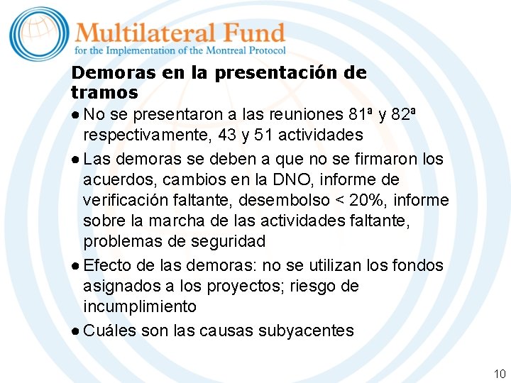 Demoras en la presentación de tramos ● No se presentaron a las reuniones 81ª Demoras en la presentación de tramos ● No se presentaron a las reuniones 81ª