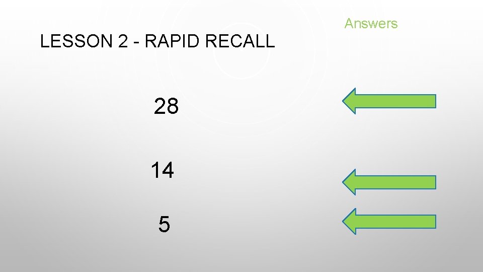 LESSON 2 - RAPID RECALL 28 14 5 Answers 