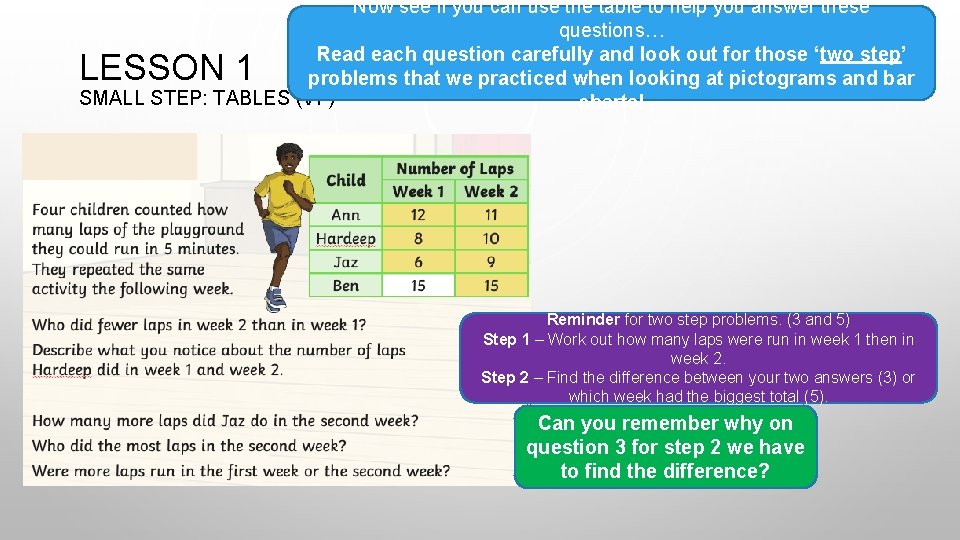 Now see if you can use the table to help you answer these questions…