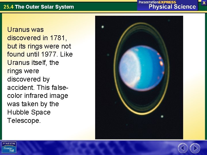 25. 4 The Outer Solar System Uranus was discovered in 1781, but its rings 25. 4 The Outer Solar System Uranus was discovered in 1781, but its rings