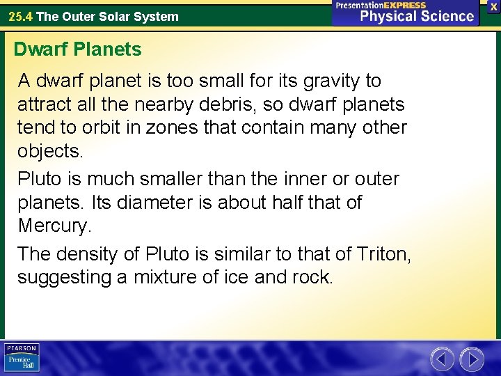 25. 4 The Outer Solar System Dwarf Planets A dwarf planet is too small 25. 4 The Outer Solar System Dwarf Planets A dwarf planet is too small