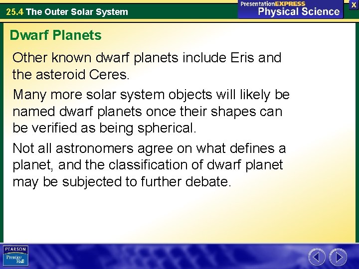25. 4 The Outer Solar System Dwarf Planets Other known dwarf planets include Eris 25. 4 The Outer Solar System Dwarf Planets Other known dwarf planets include Eris