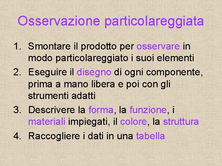 Osservazione particolareggiata 1. Smontare il prodotto per osservare in modo particolareggiato i suoi elementi