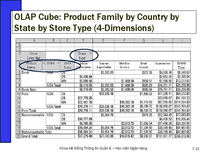 OLAP Cube: Product Family by Country by State by Store Type (4 -Dimensions) Khoa