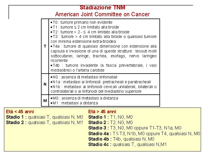 Stadiazione TNM American Joint Committee on Cancer T T 0 : tumore primario non Stadiazione TNM American Joint Committee on Cancer T T 0 : tumore primario non