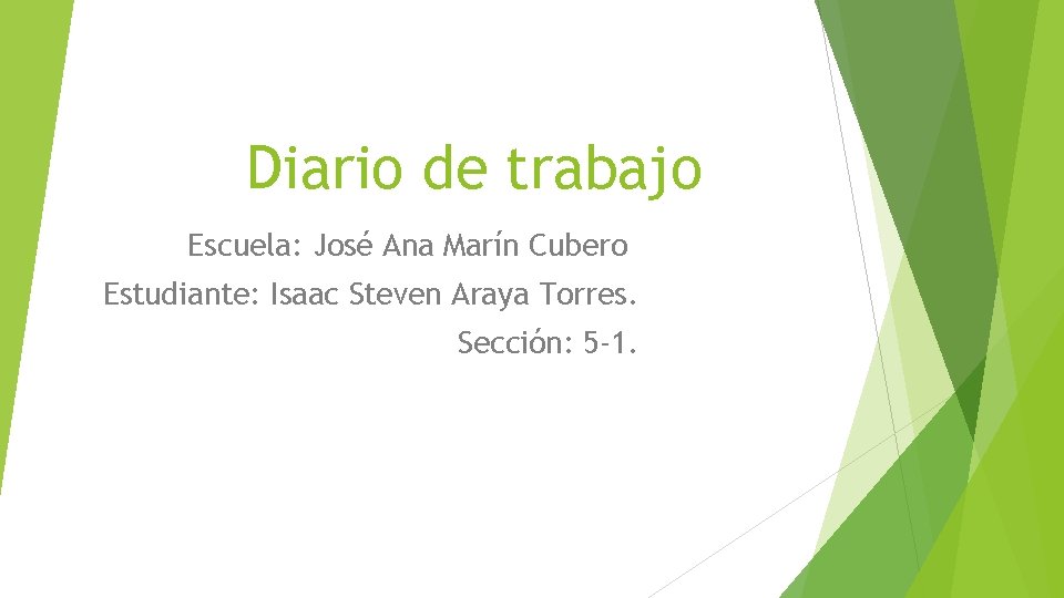 Diario de trabajo Escuela: José Ana Marín Cubero Estudiante: Isaac Steven Araya Torres. Sección: