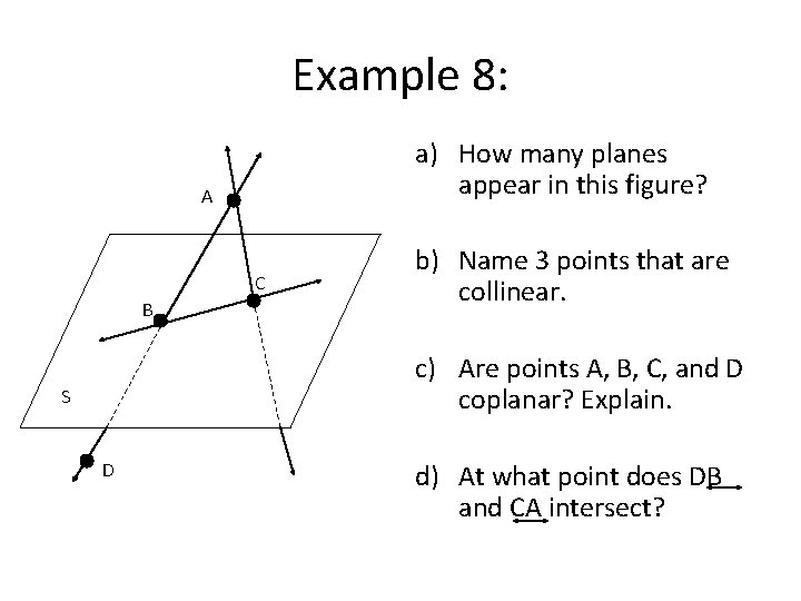 Example 8: a) How many planes appear in this figure? A C B b)
