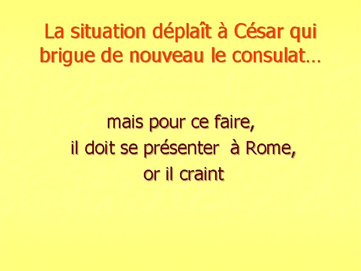 La situation déplaît à César qui brigue de nouveau le consulat… mais pour ce