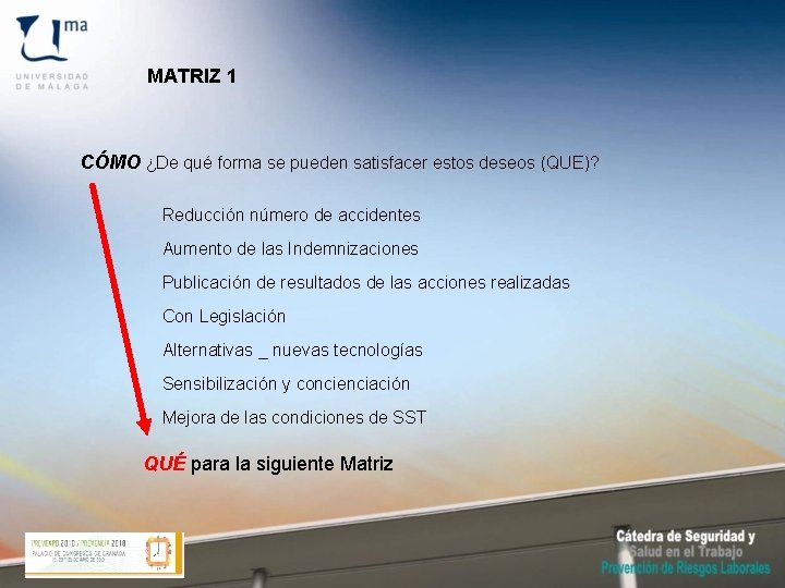 MATRIZ 1 CÓMO ¿De qué forma se pueden satisfacer estos deseos (QUE)? Reducción número