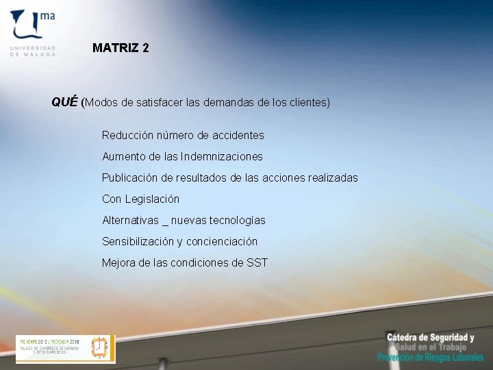 MATRIZ 2 QUÉ (Modos de satisfacer las demandas de los clientes) Reducción número de