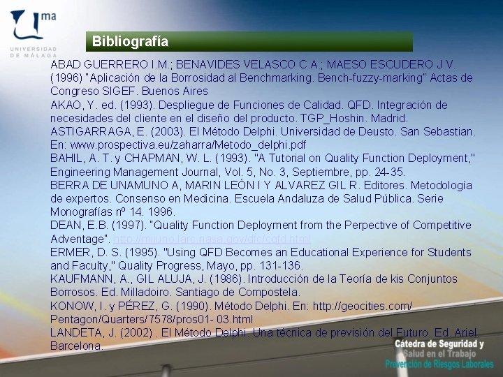 Bibliografía ABAD GUERRERO I. M. ; BENAVIDES VELASCO C. A. ; MAESO ESCUDERO J.