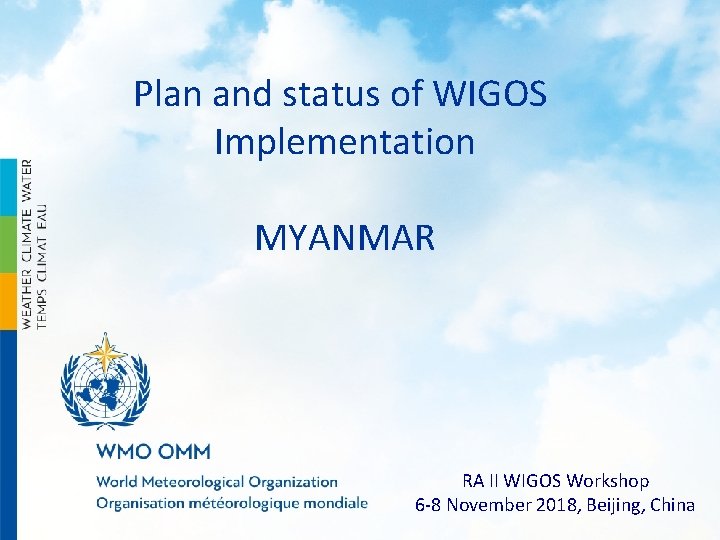 Plan and status of WIGOS Implementation MYANMAR RA II WIGOS Workshop 6 -8 November