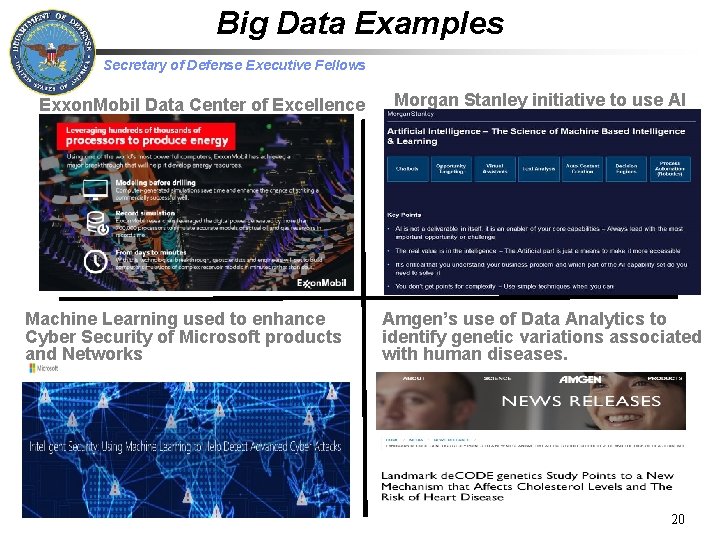 Big Data Examples Secretary of Defense Executive Fellows Exxon. Mobil Data Center of Excellence