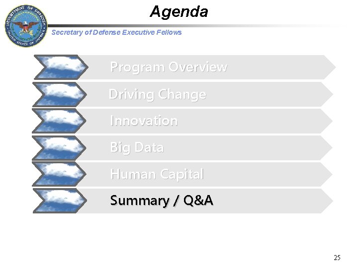 Agenda Secretary of Defense Executive Fellows Program Overview Driving Change Innovation Big Data Human