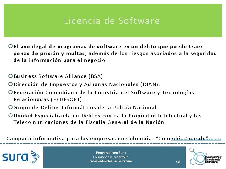Licencia de Software El uso ilegal de programas de software es un delito que