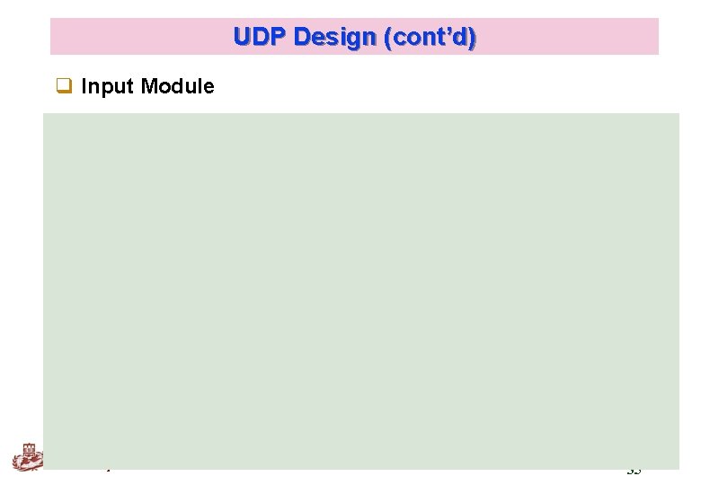 UDP Design (cont’d) q Input Module Kyung Hee University 35 