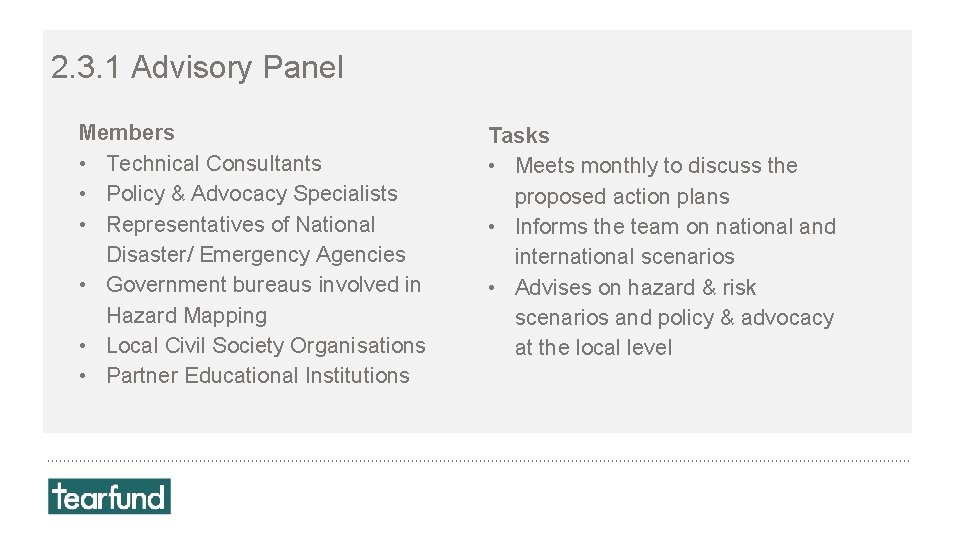 2. 3. 1 Advisory Panel Members • Technical Consultants • Policy & Advocacy Specialists