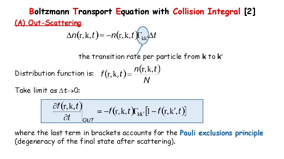 Boltzmann Transport Equation with Collision Integral [2] (A) Out-Scattering the transition rate per particle