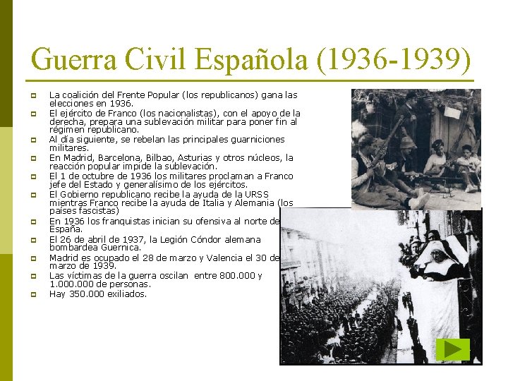 Guerra Civil Española (1936 -1939) p p p La coalición del Frente Popular (los