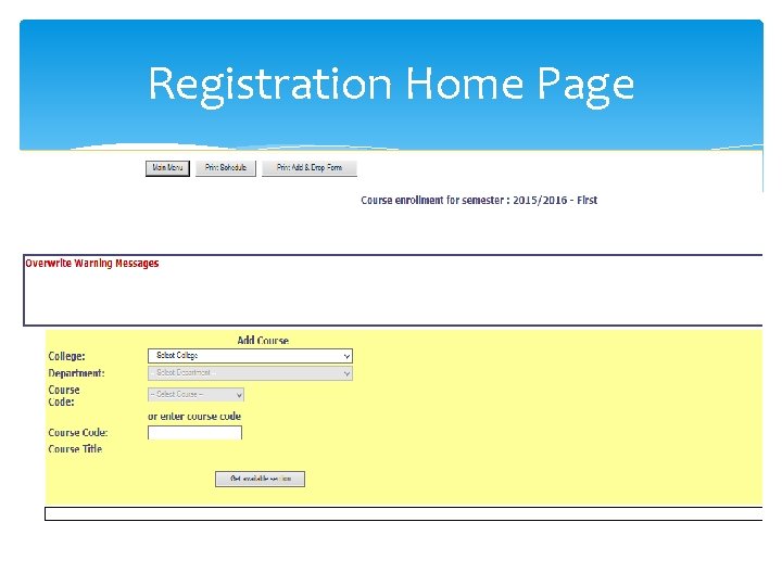 Registration Home Page Registration Home Page