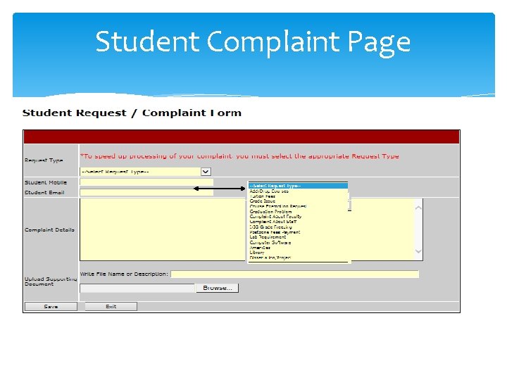 Student Complaint Page Student Complaint Page