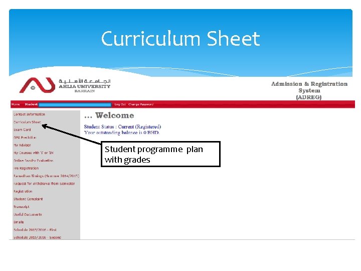 Curriculum Sheet Student programme plan with grades Curriculum Sheet Student programme plan with grades