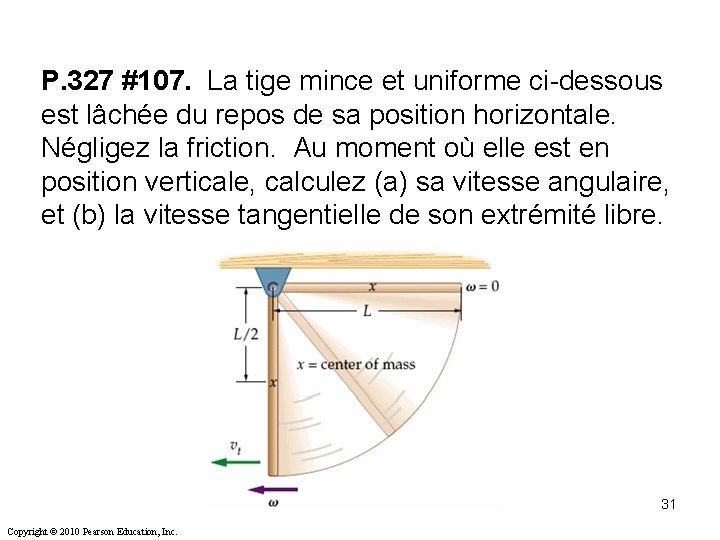 P. 327 #107. La tige mince et uniforme ci-dessous est lâchée du repos de P. 327 #107. La tige mince et uniforme ci-dessous est lâchée du repos de