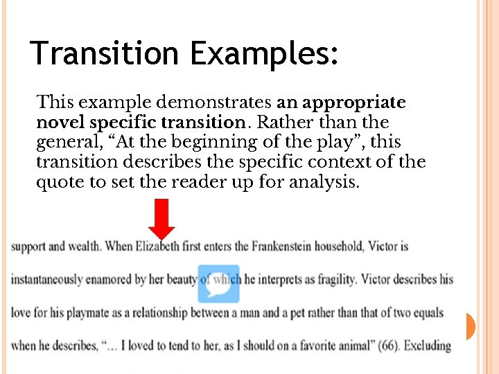 Transition Examples: This example demonstrates an appropriate novel specific transition. Rather than the general, Transition Examples: This example demonstrates an appropriate novel specific transition. Rather than the general,