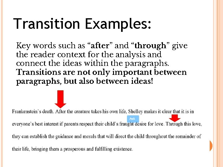 Transition Examples: Key words such as “after” and “through” give the reader context for Transition Examples: Key words such as “after” and “through” give the reader context for