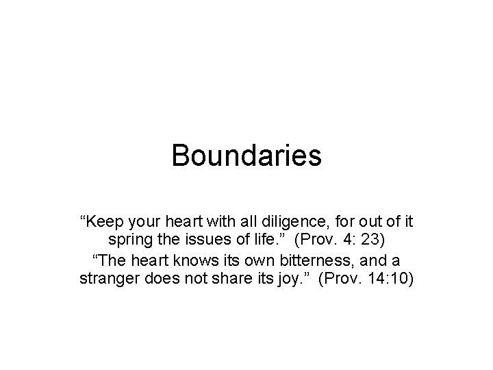 Boundaries “Keep your heart with all diligence, for out of it spring the issues