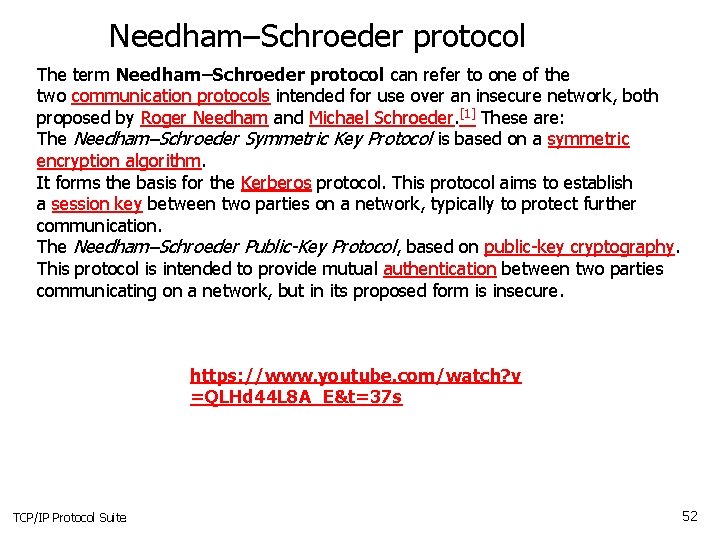 Needham–Schroeder protocol The term Needham–Schroeder protocol can refer to one of the two communication