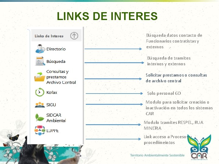 LINKS DE INTERES Búsqueda datos contacto de Funcionarios contratistas y externos Búsqueda de tramites