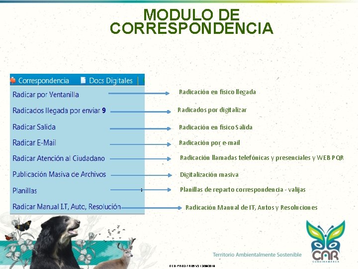 MODULO DE CORRESPONDENCIA Radicación en físico llegada Radicados por digitalizar Radicación en físico Salida