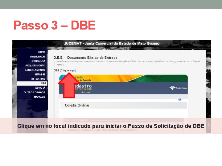 Passo 3 – DBE Clique em no local indicado para iniciar o Passo de