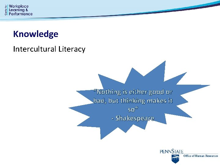 Knowledge Intercultural Literacy “Nothing is either good or bad, but thinking makes it so“
