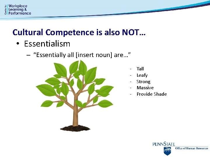 Cultural Competence is also NOT… • Essentialism – “Essentially all [insert noun] are…” -