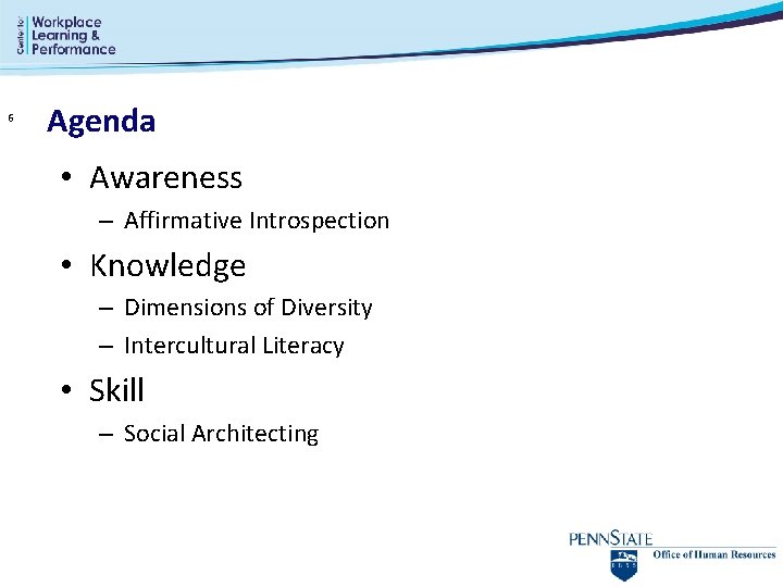 6 Agenda • Awareness – Affirmative Introspection • Knowledge – Dimensions of Diversity –