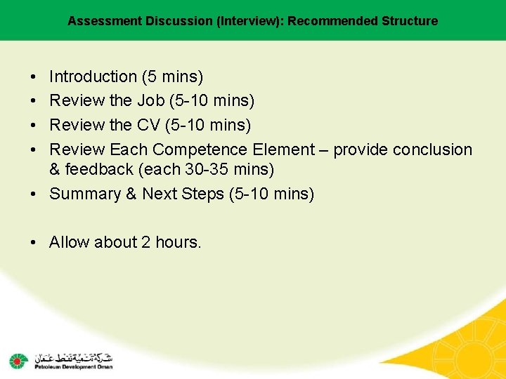 Competence Assessment Coaching Session PDO Expectations Safety Safety