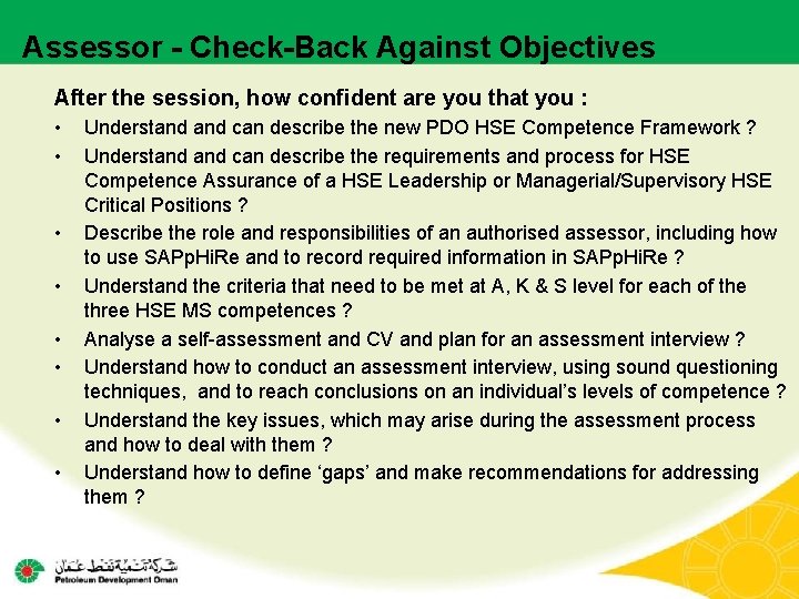 Assessor - Check-Back Against Objectives After the session, how confident are you that you Assessor - Check-Back Against Objectives After the session, how confident are you that you