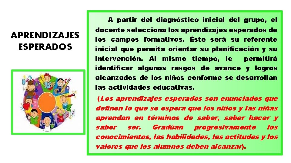 A partir del diagnóstico inicial del grupo, el APRENDIZAJES ESPERADOS docente selecciona los aprendizajes