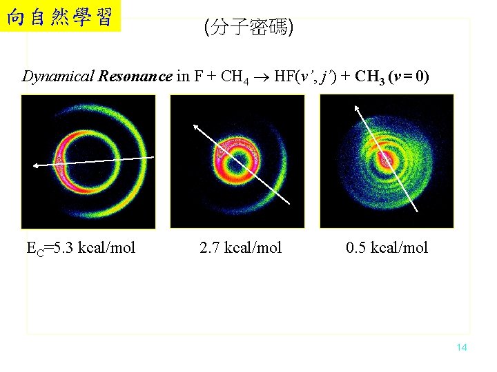 向自然學習 (分子密碼) Dynamical Resonance in F + CH 4 HF(v’, j’) + CH 3