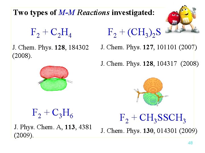 Two types of M-M Reactions investigated: F 2 + C 2 H 4 J.