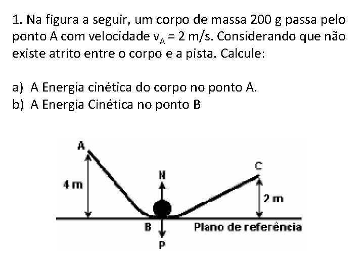 1. Na figura a seguir, um corpo de massa 200 g passa pelo ponto 1. Na figura a seguir, um corpo de massa 200 g passa pelo ponto